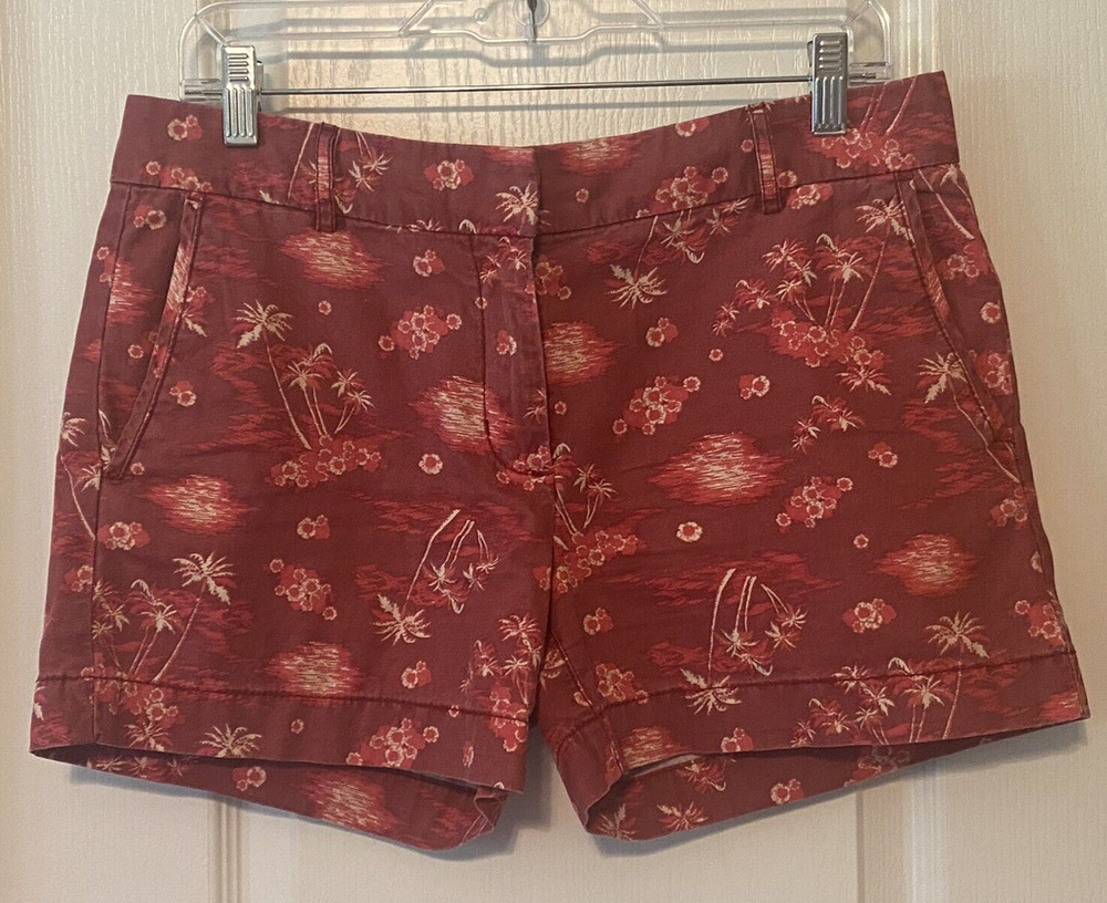 Joe Fresh Women's Red 100% Cotton Tropical Print Denim Shorts Size 6